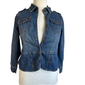Vintage Lane Bryant Fitted Peplum Stretch Studded Denim Jean Jacket Large 12-14